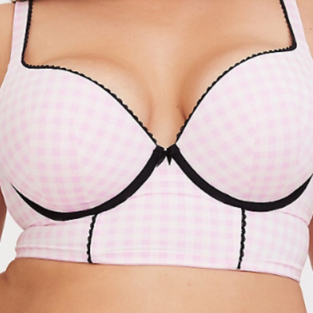 PINK & WHITE GINGHAM MICROFIBER PUSH-UP PLUNGE BRA